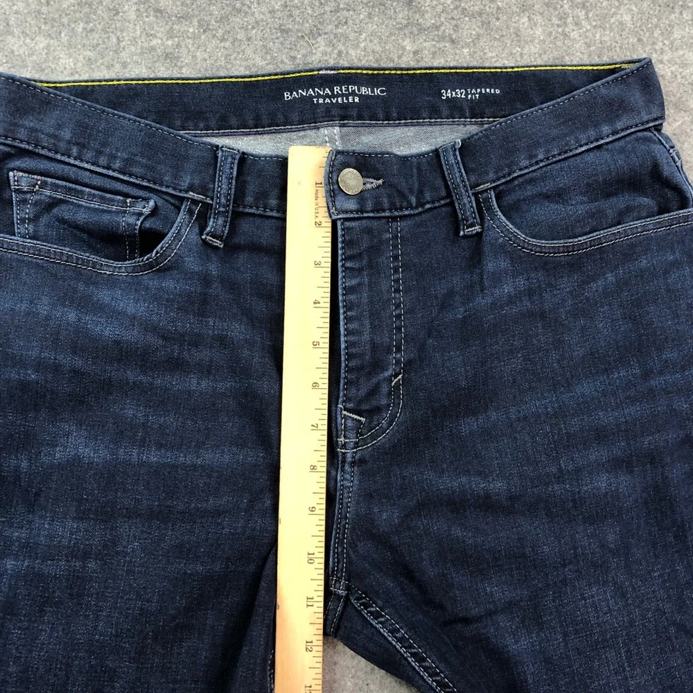 Banana Republic Mens Traveler Jeans 34x32 Tapered Fit Blue Dark Wash Stretch